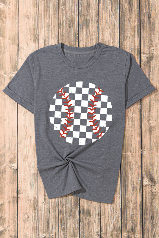 Gray Vintage Checkered Baseball Graphic Tee