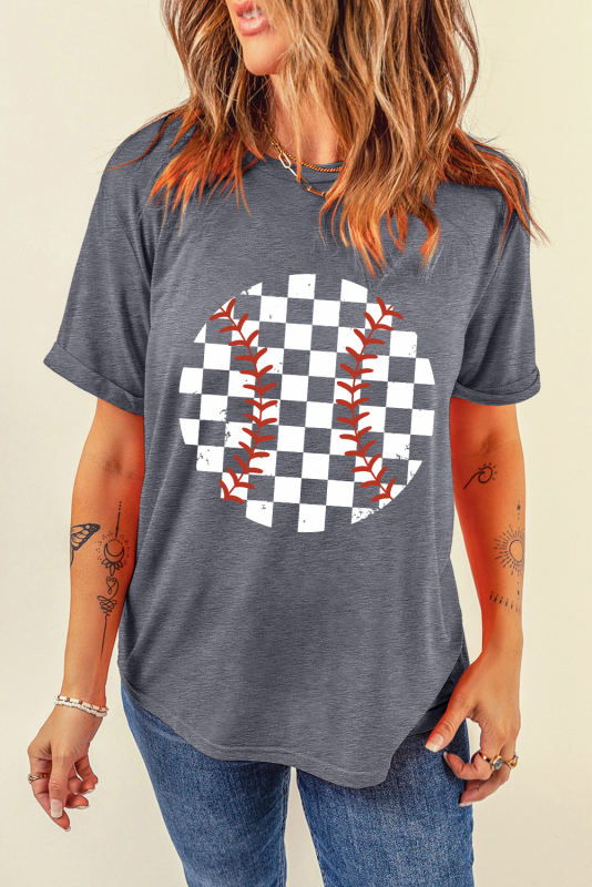 Gray Vintage Checkered Baseball Graphic Tee