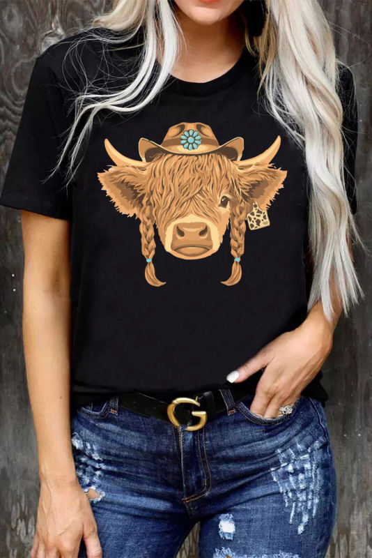 Black Western Heifer Graphic Fashion Cotton Tee