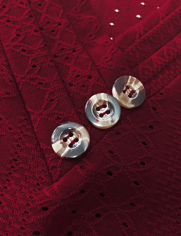 Burgundy Short Sleeve Button Detail V Neck Tee