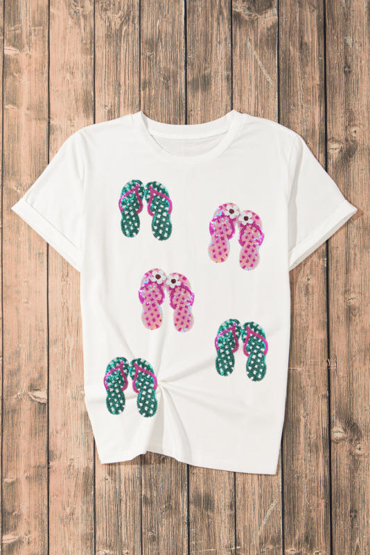 White Sequin Slippers Graphic Tee