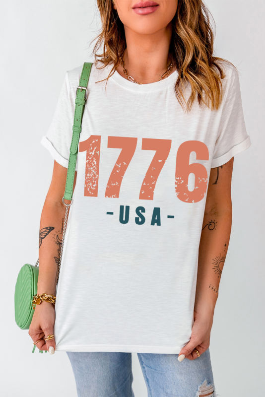 White 1776 USA Vintage Graphic T Shirt