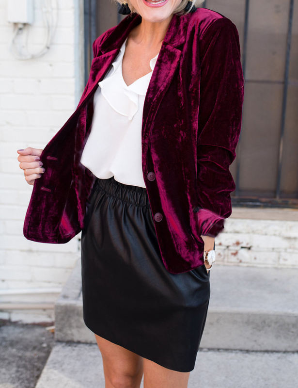 Wine Red Slim Fit Velvet Long Sleeve Blazer