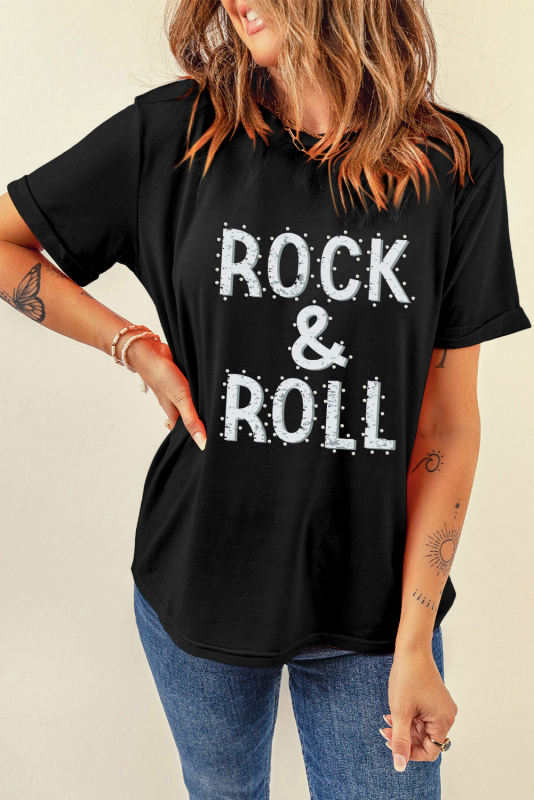 Black ROCK &amp; ROLL Graphic Crew Neck Tee