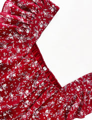 Red Square Neck Flutter Sleeves Floral Top