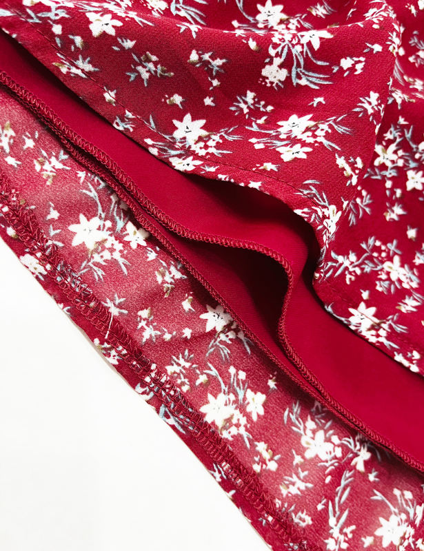 Red Square Neck Flutter Sleeves Floral Top