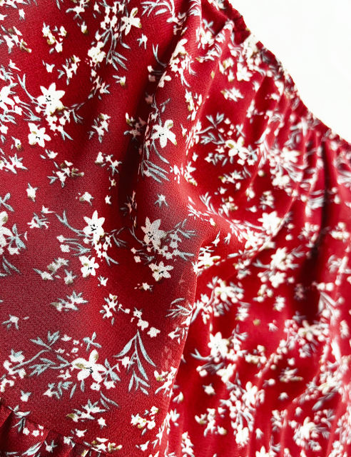 Red Square Neck Flutter Sleeves Floral Top