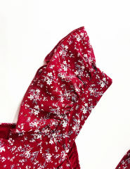 Red Square Neck Flutter Sleeves Floral Top