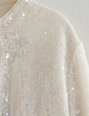 White Sequined Full-zip Long Sleeve Jacket