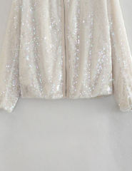 White Sequined Full-zip Long Sleeve Jacket