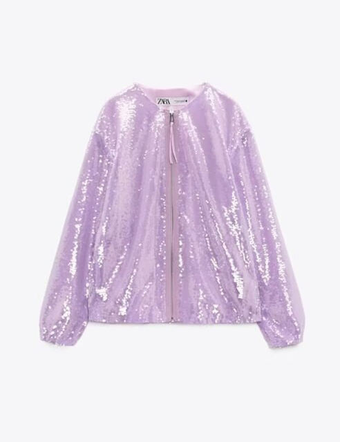 Purple Sequined Full-zip Long Sleeve Jacket