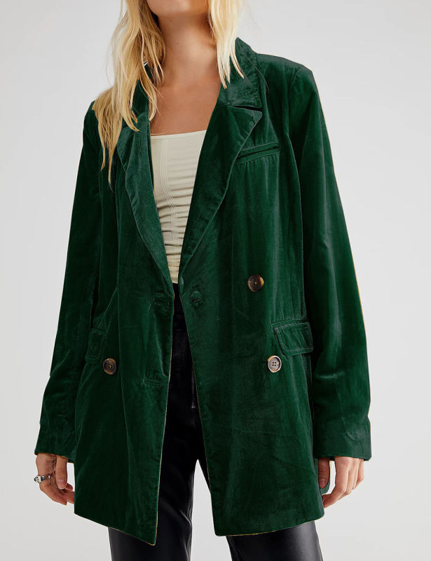 Green Button Detail Velvet Jacket Split Blazer