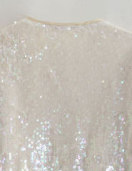White Sequined Full-zip Long Sleeve Jacket