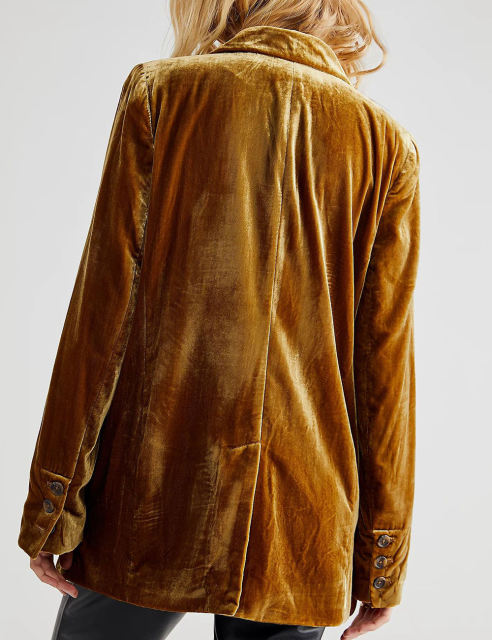 Orange Button Detail Velvet Jacket Split Blazer