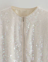 White Sequined Full-zip Long Sleeve Jacket