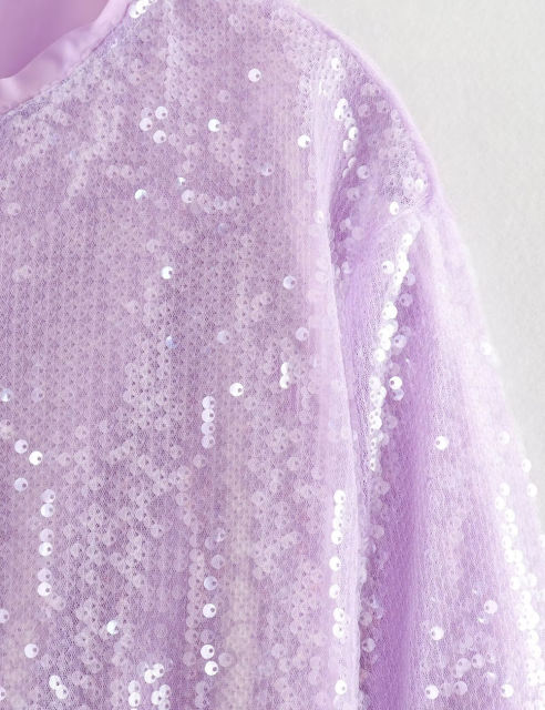 Purple Sequined Full-zip Long Sleeve Jacket