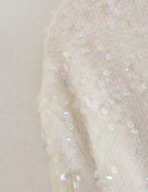 White Sequined Full-zip Long Sleeve Jacket