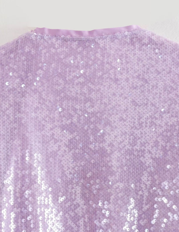 Purple Sequined Full-zip Long Sleeve Jacket
