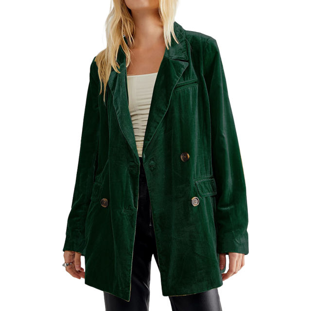 Green Button Detail Velvet Jacket Split Blazer