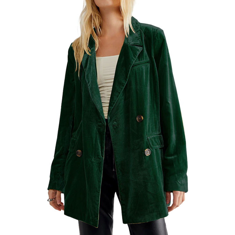 Green Button Detail Velvet Jacket Split Blazer