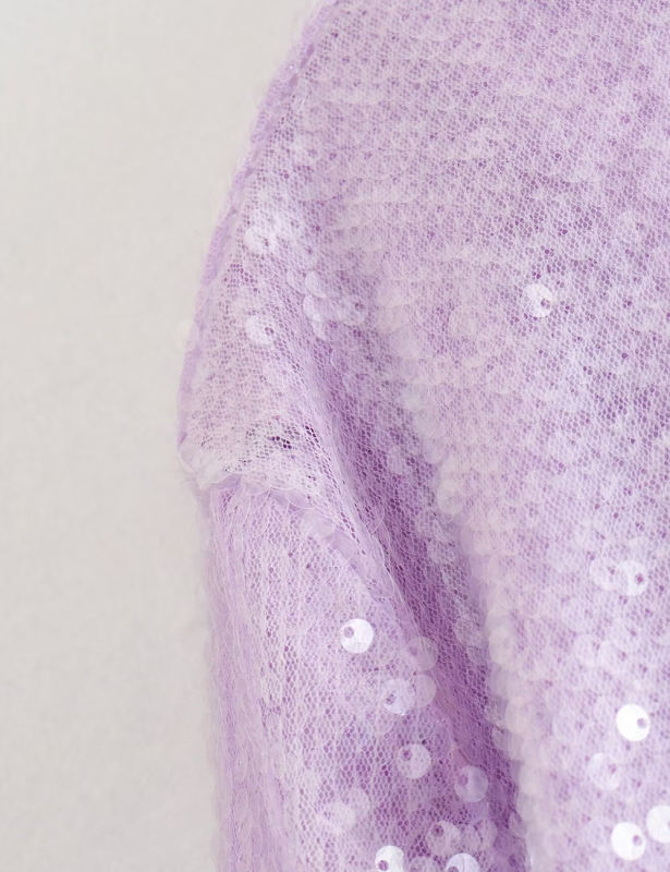 Purple Sequined Full-zip Long Sleeve Jacket