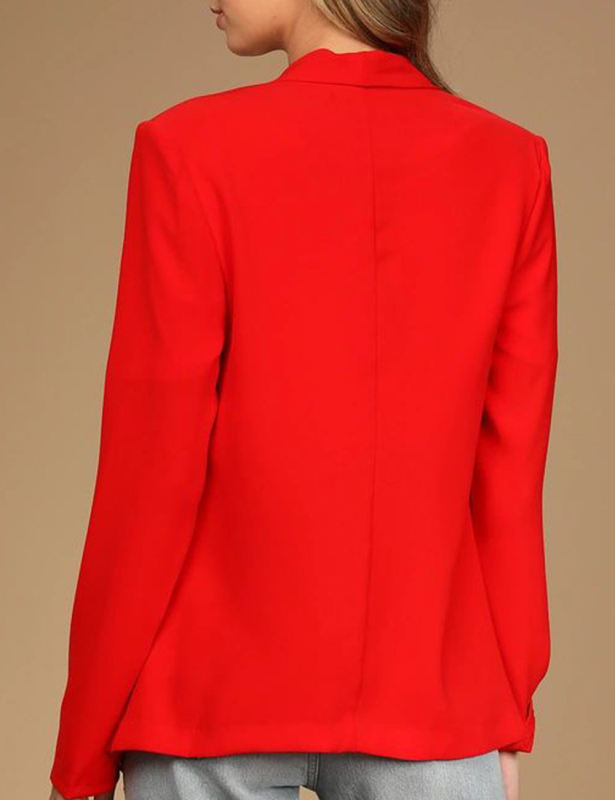 Red Solid Color Slim Fit Lapel Collar Blazer