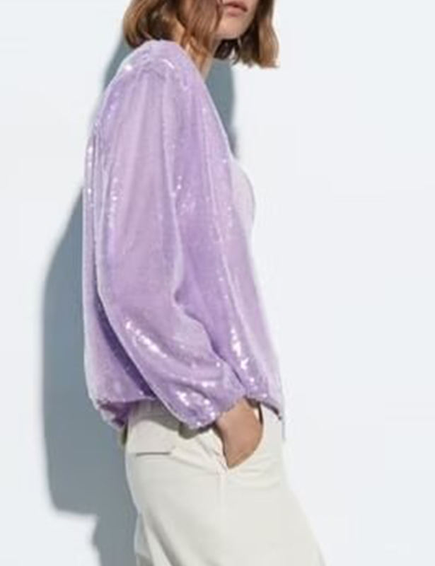 Purple Sequined Full-zip Long Sleeve Jacket