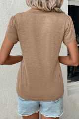 Pale Khaki Fashion Petal Sleeve V Neck T Shirt