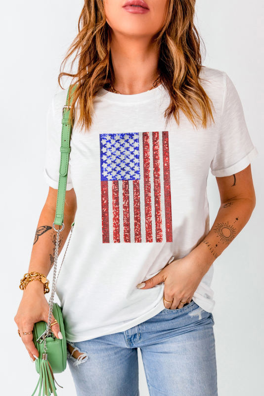White Shimmery Flag Graphic Tee