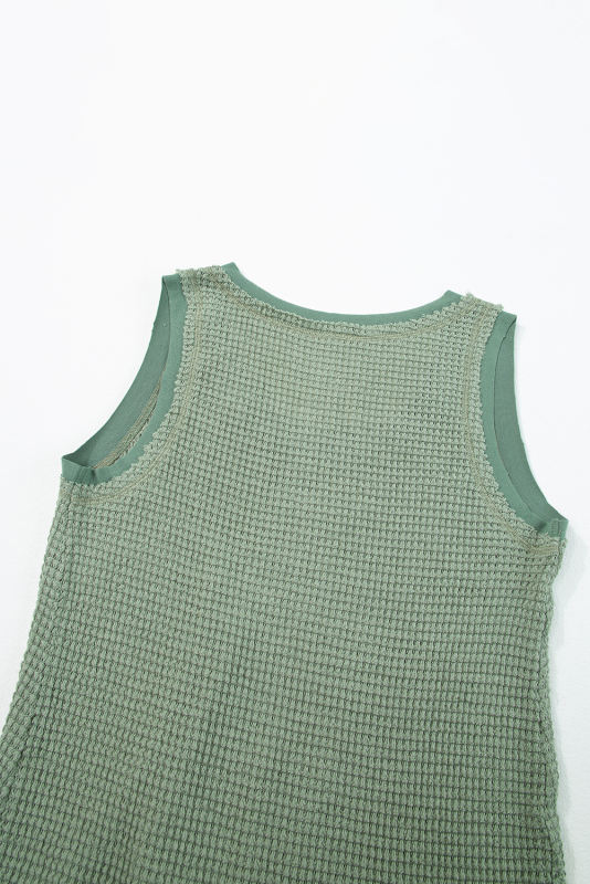 Sea Green Scoop Neck Waffle Knit Flowy Vest