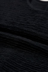 Black Solid Textured Ruffled Short Sleeve Blouse