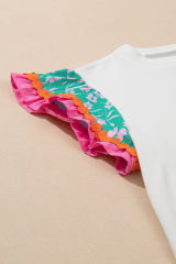 White Contrast Ricrac Floral Sleeve Top