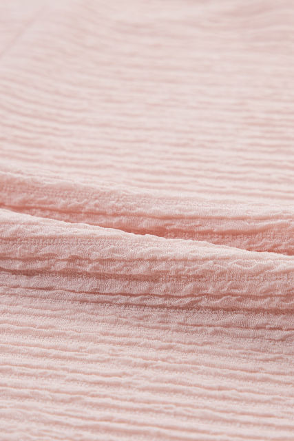 Light Pink Solid Textured Ruffled Short Sleeve Blouse