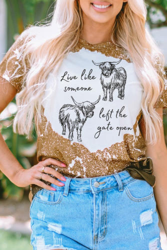 Bleached Steer Slogan Graphic Western Fashion Tee