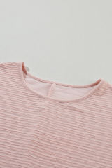 Light Pink Solid Textured Ruffled Short Sleeve Blouse