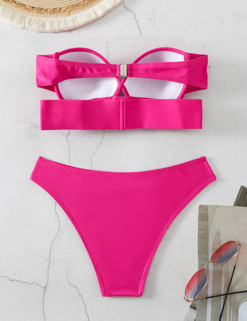 Rosy Strapless Push-up Swimsuit 2pcs Bikini Set