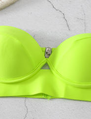 Fluorescent Green Strapless Push-up Swimsuit 2pcs Bikini Set