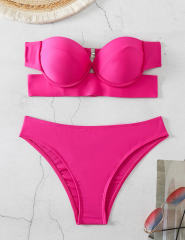 Rosy Strapless Push-up Swimsuit 2pcs Bikini Set