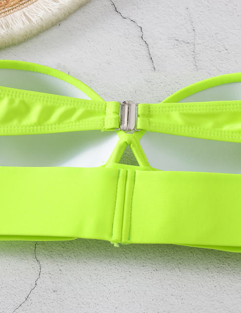 Fluorescent Green Strapless Push-up Swimsuit 2pcs Bikini Set