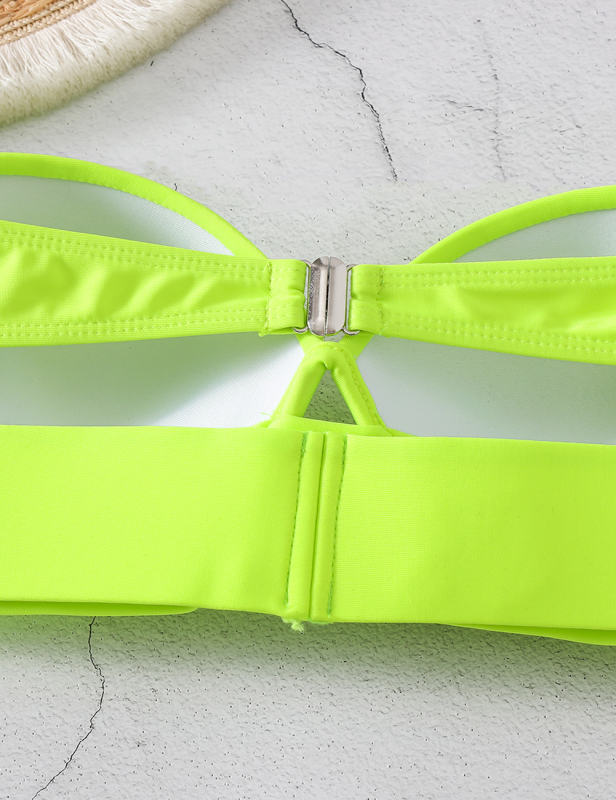 Fluorescent Green Strapless Push-up Swimsuit 2pcs Bikini Set