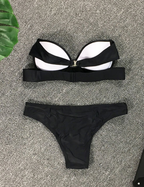 Black Strapless Push-up Swimsuit 2pcs Bikini Set