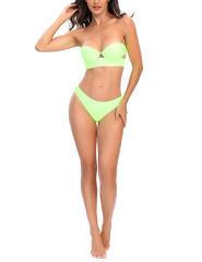 Fluorescent Green Strapless Push-up Swimsuit 2pcs Bikini Set