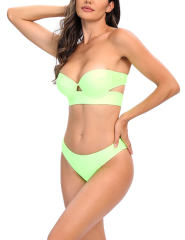 Fluorescent Green Strapless Push-up Swimsuit 2pcs Bikini Set