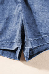 Light Blue Denim Cuffed Sleeve Tee Elastic Shorts Set