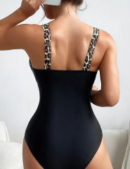 Black Leopard Patchwork One Piece Swimsuit