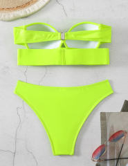 Fluorescent Green Strapless Push-up Swimsuit 2pcs Bikini Set