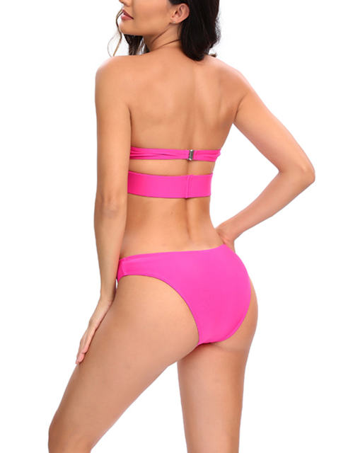 Rosy Strapless Push-up Swimsuit 2pcs Bikini Set