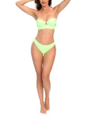 Fluorescent Green Strapless Push-up Swimsuit 2pcs Bikini Set