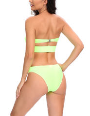 Fluorescent Green Strapless Push-up Swimsuit 2pcs Bikini Set