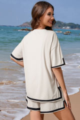 Apricot Contrast Trim Tee and Shorts Set